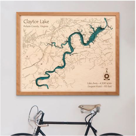 Custom 3D 24" x 30" Wood Lake Map