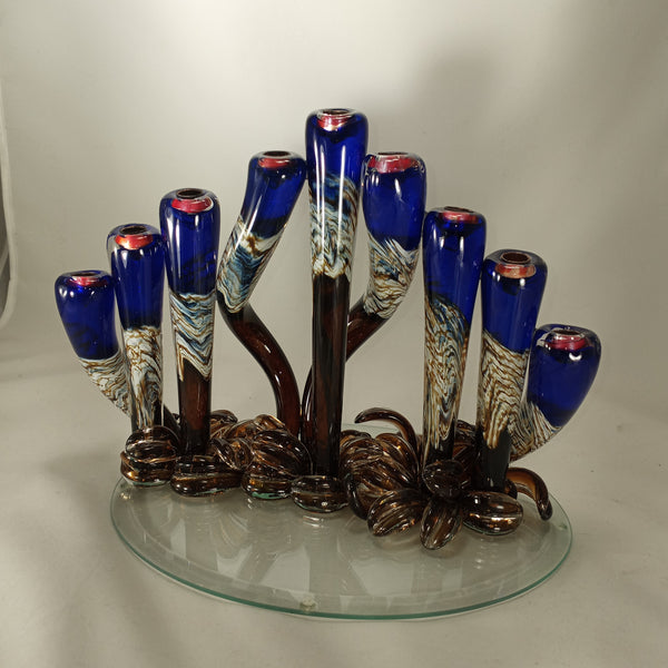 Silver Blue Glass Menorah