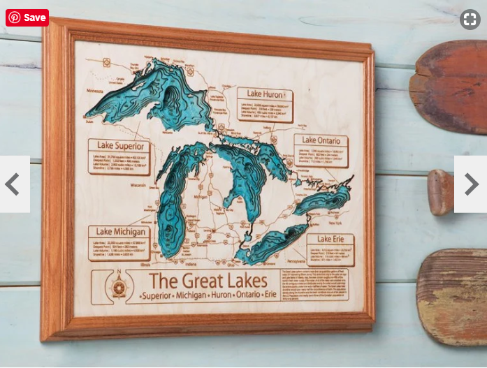 Custom 3D 24 x 30 Wood Lake Map, Lake Art