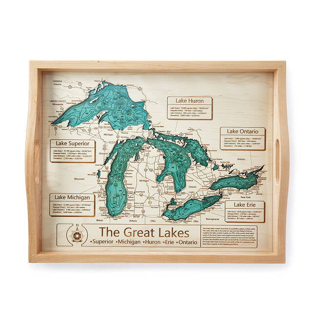 Custom Wood Lake Map Tray, Lake Art