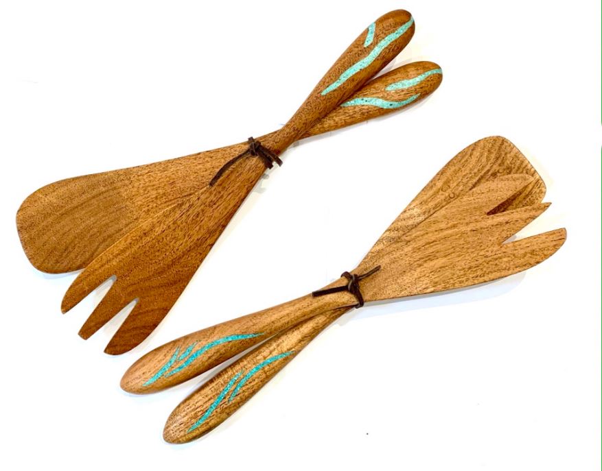 Mesquite and Turquoise Inlay Salad Tossers