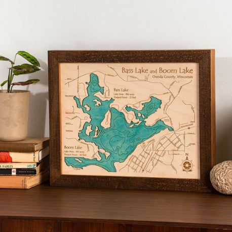 Custom 11" x 14" Wood Lake Map