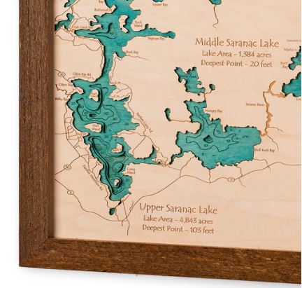 Custom Multi-level 14" x 18" Wood Lake Map