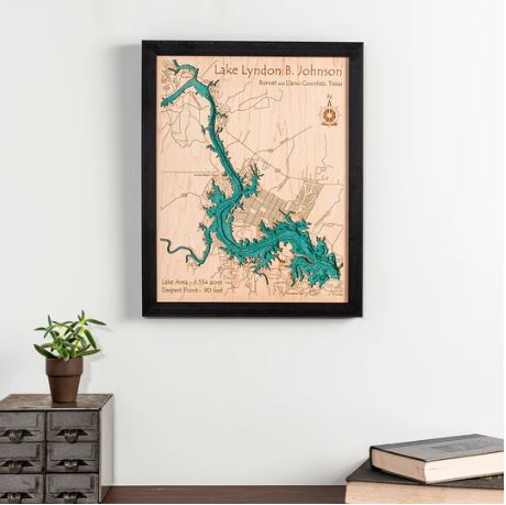 Custom Multi-level 14" x 18" Wood Lake Map