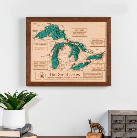 Custom 3D 16" x 20" Wood Lake Map