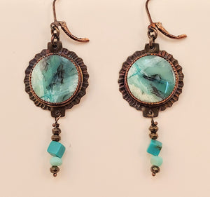 Blue Opal Petrified Wood Earrings