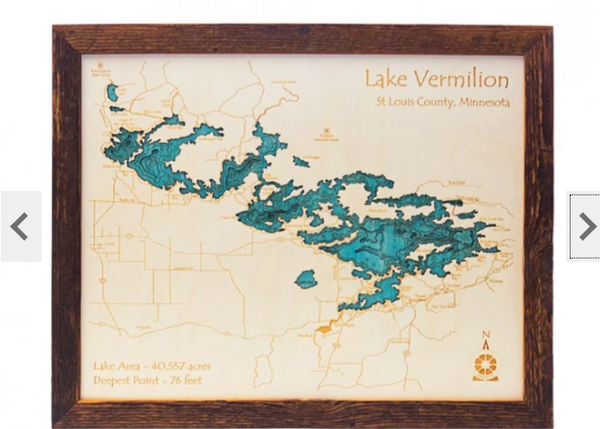 Custom Multi-level 14" x 18" Wood Lake Map