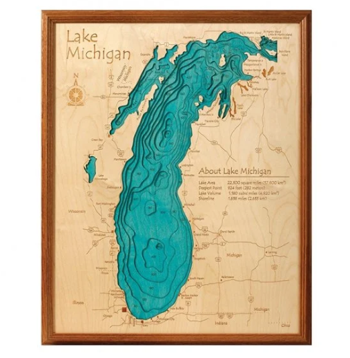Custom 3D 16" x 20" Wood Lake Map