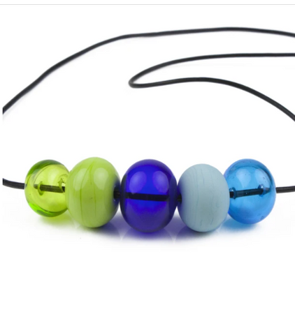 Blue Five Bubble Bead Necklace