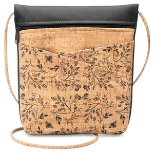 Black Floral Print Cork Cross Body Bag