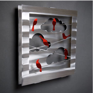 "Birds on Wire Red" Wall Sculpture
