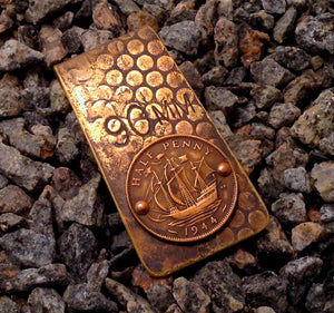 WWII Shell Casing Money Clip with British  Coin