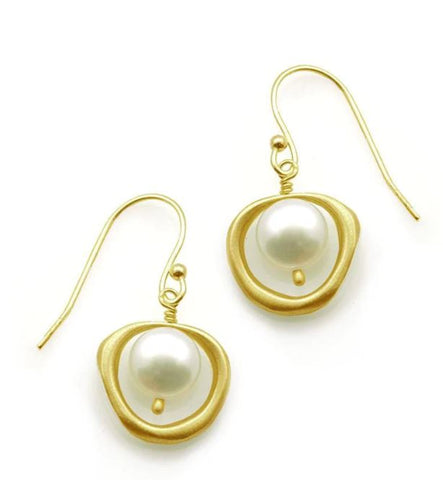 Circle & Pearl Vermeil Earrings