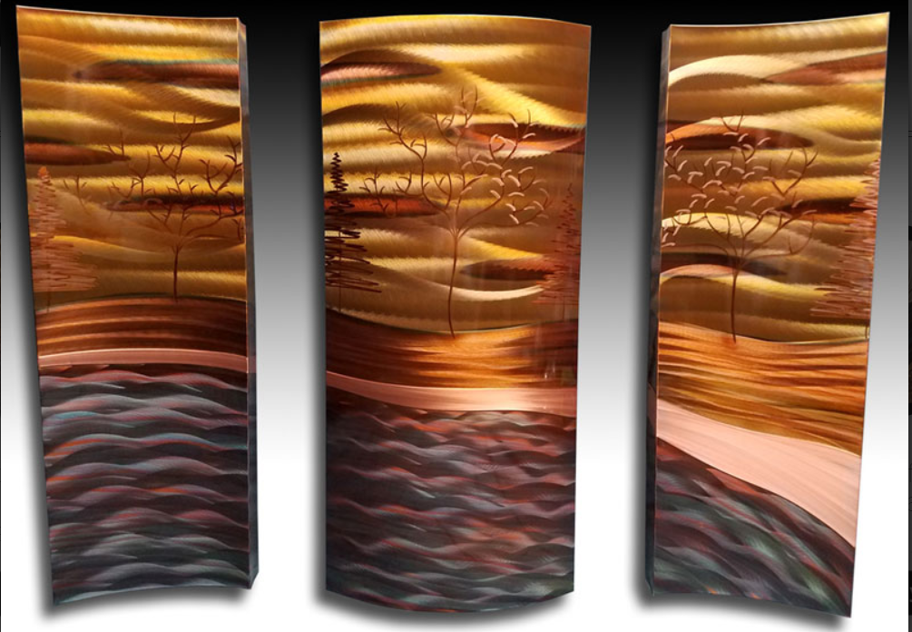 Mixed Trees Copper Wall Triptyche