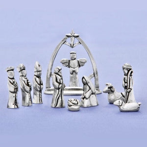 Small Pewter Nativity Set with Creche