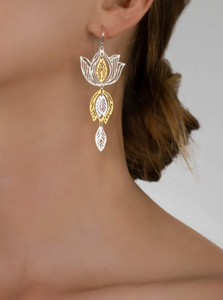 "Gold & Silver Lotus" Earrings