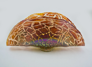 Copper Ruby Gold Crackle Clam Shell Bowl