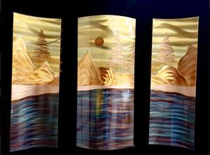 Mountain Lake Copper Wall Triptyche