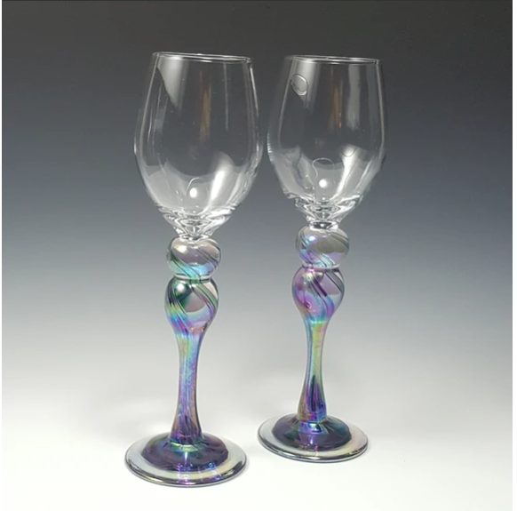 White Wine Glasses Pair (Cool Mix), Rosetree Blown Glass Studio