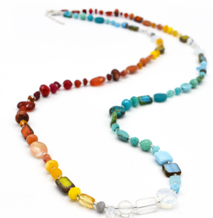 Rainbow Gemstone Medley Glass Necklace