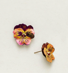 Vintage Burgundy Garden Pansy Earrings