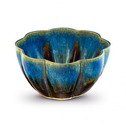 Amber Blue Glaze Lotus Bowl