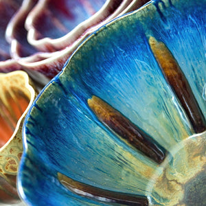 Amber Blue Flower Bowl