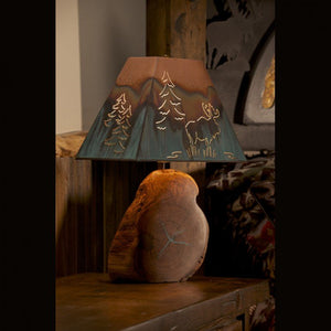 Turquoise Inlay Mesquite Lamp/Copper Shade/Moose Image