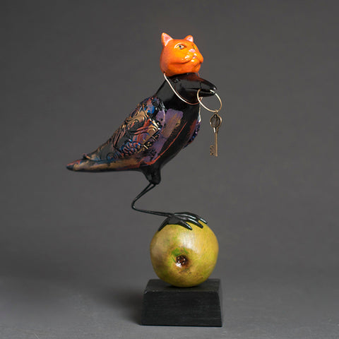 Cat Raven Bird Sculpture