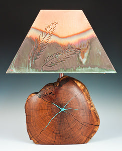 Mesquite Lamp/ Turquoise Inlay with Feather Copper Shade