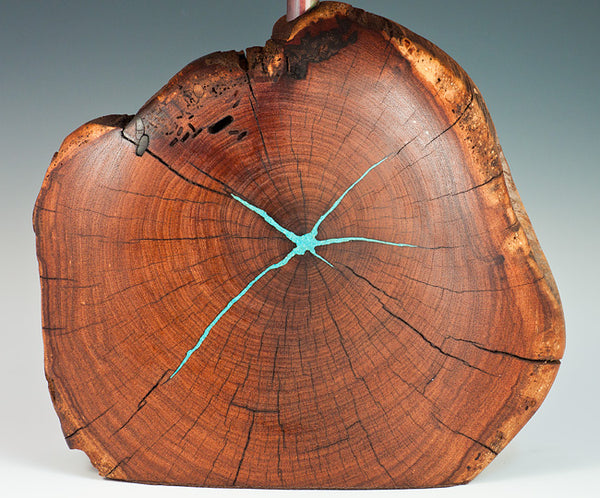 Mesquite Lamp/ Turquoise Inlay with Feather Copper Shade